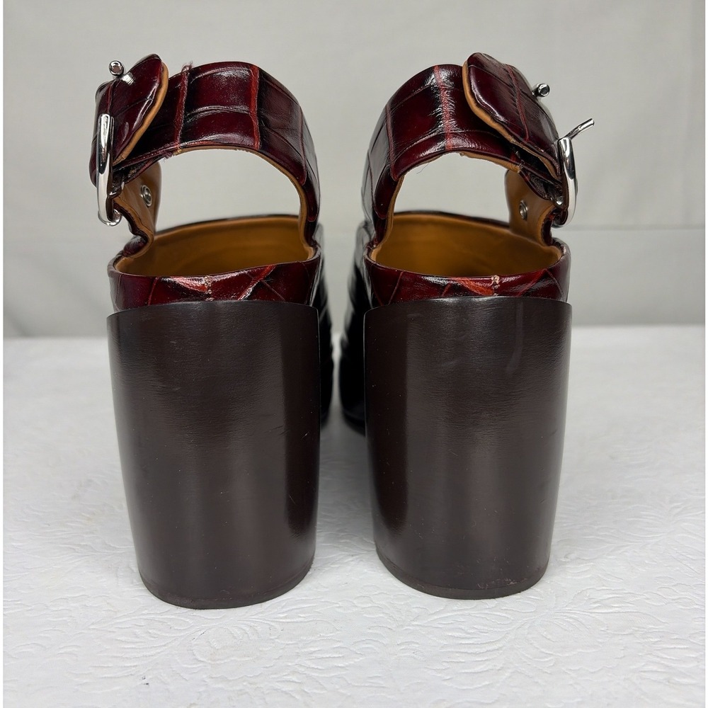 Chloe‎ Burgundy Mock Croc Embossed Leather Slingback Mules Size 38 Block Heel - Picture 4 of 9